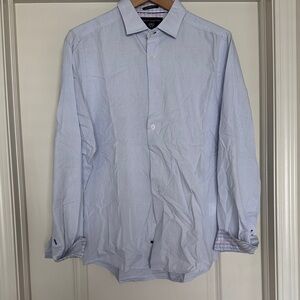 Report Collection Men’s White Shirt with Pink and Light Blue Plaid Trim